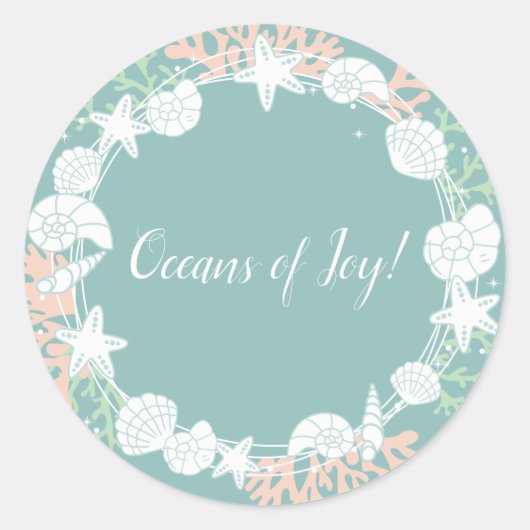 Weihnachtskranz an der Küste Muschel Runder Aufkleber (Vorderseite)