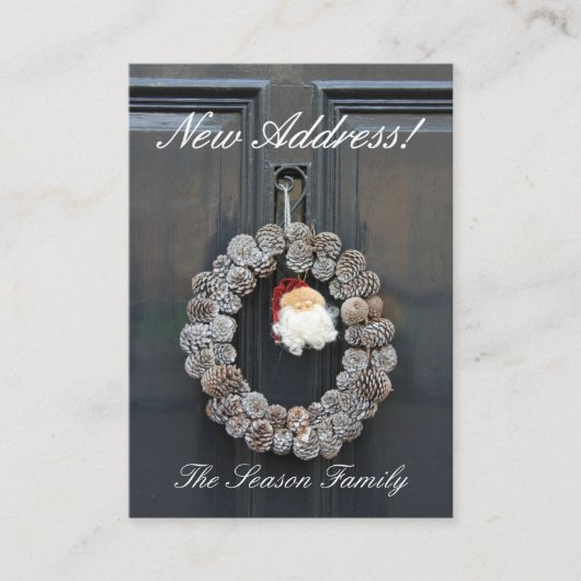 Weihnachtskranz an Tür neue Adresse Begleitkarte (Vorderseite)
