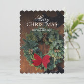 WeihnachtsKranz auf hölzerner Tür Feiertagskarte (Stehend Vorderseite)