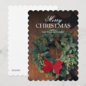WeihnachtsKranz auf hölzerner Tür Feiertagskarte (Vorne/Hinten)