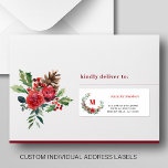 Weihnachtskranz auf individuellen Gästetiketten Aufkleber<br><div class="desc">Personalisierter Weihnachtsgast und Adresse Mailing Labels mit einer eleganten rustikalen Aquarell saisonale Blumenfamilie mit Monogramm Kranz und ein trendige moderne Typografie Skript.</div>