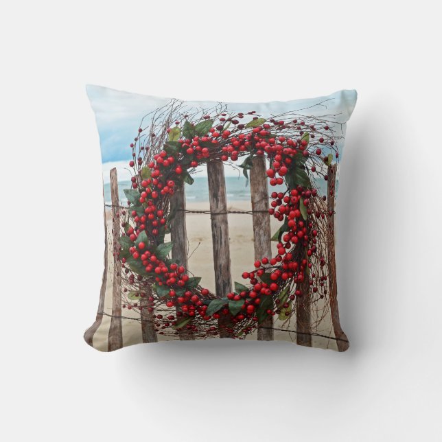 Weihnachtskranz auf Zaun Kissen (Vorderseite)