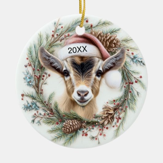 Weihnachtskranz Babyziege  Keramik Ornament (Vorne)