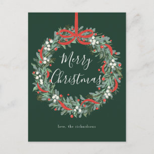 Weihnachtskranz Beeren und Schleife Feiertagspostkarte