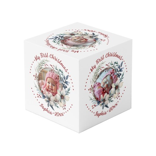 Weihnachtskranz, Blume und Beeren Foto würfeln Würfel (Rückseite Schrägansicht)