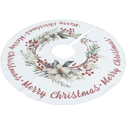 Weihnachtskranz Blume und Beeren Polyester Weihnachtsbaumdecke (Schrägansicht)