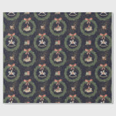 Weihnachtskranz Bogen Pferd Bär Vintage-Muster Geschenkpapier (Flach)