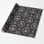 Weihnachtskranz Bogen Pferd Bär Vintage-Muster Geschenkpapier (Ungerollt)