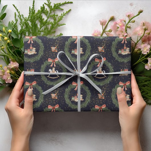 Weihnachtskranz Bogen Pferd Bär Vintage-Muster Geschenkpapier
