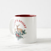 Weihnachtskranz & Braunhirsche Zweifarbige Tasse (Vorderseite Links)