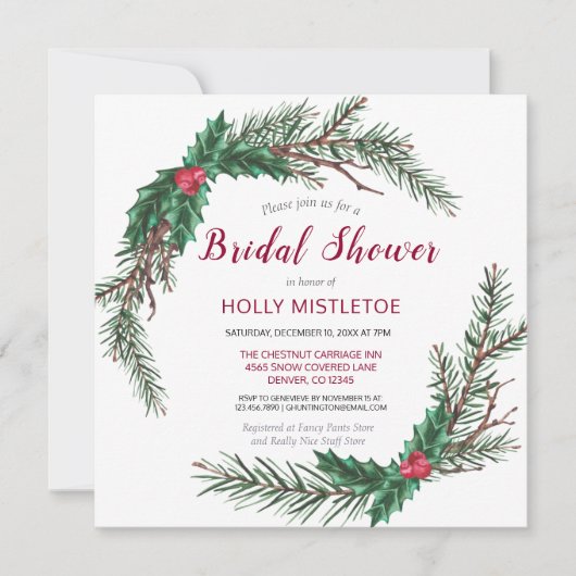 Weihnachtskranz-Brautparty Einladung (Vorderseite)