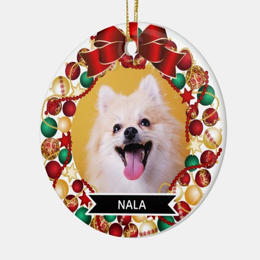 Weihnachtskranz Custom Dog Pet Foto Keramik Ornament (Links)