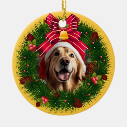 Weihnachtskranz Custom Hund Modernes Niedliches Ha Keramik Ornament (Vorne)