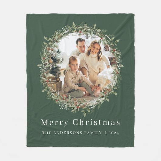 Weihnachtskranz der Modernfamilie Foto Fleecedecke (Vorderseite)