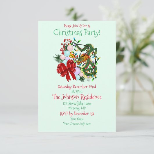 Weihnachtskranz des chinesischen Drachen Einladung (Stehend Vorderseite)