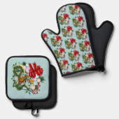 Weihnachtskranz des chinesischen Drachen Ofenhandschuh & Topflappen-Set (Vorderseite/Rückseite)