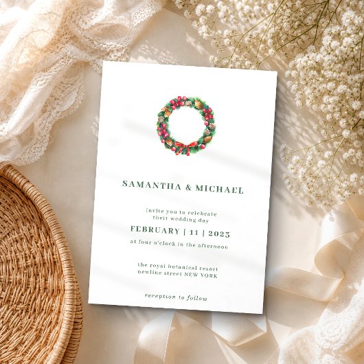 Weihnachtskranz Einfache Elegante Hochzeit Einladung