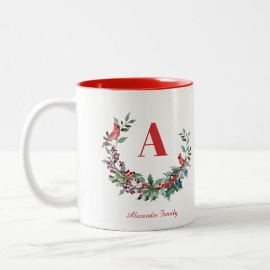 Weihnachtskranz, einzigartiges Familienrottongramm Zweifarbige Tasse (Links)