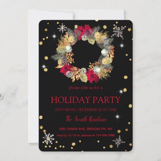 Weihnachtskranz Elegant Chic Einladung (Vorderseite)