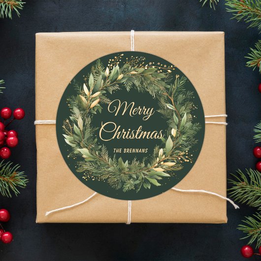 Weihnachtskranz Elegante Festlich Grüne Botanische Runder Aufkleber