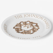 Weihnachtskranz Elegantes Gold und Weiß Pappteller (Schrägansicht)