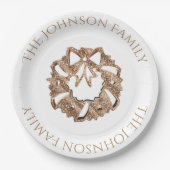 Weihnachtskranz Elegantes Gold und Weiß Pappteller (Vorderseite)