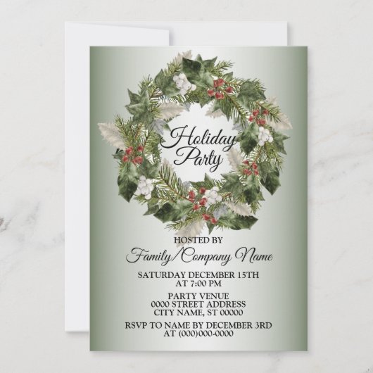 Weihnachtskranz Elegantes Party Einladung (Vorderseite)