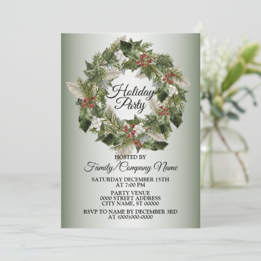 Weihnachtskranz Elegantes Party Einladung (Stehend Vorderseite)