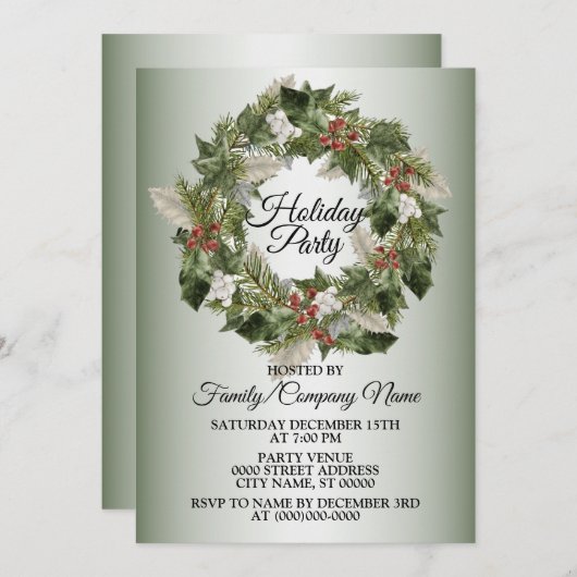 Weihnachtskranz Elegantes Party Einladung (Vorne/Hinten)