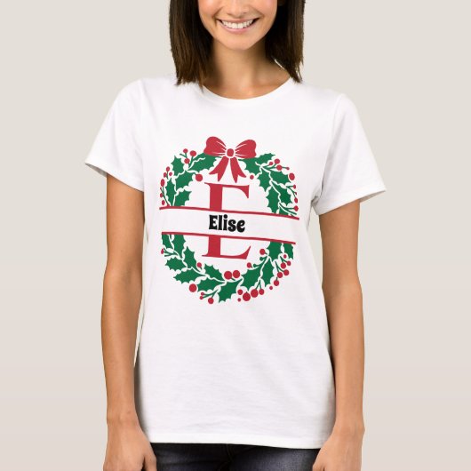 Weihnachtskranz Familie Matching Name Brief E T-Shirt (Vorderseite)