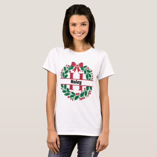 Weihnachtskranz Familie Matching Name Brief H T-Shirt (Vorne ganz)