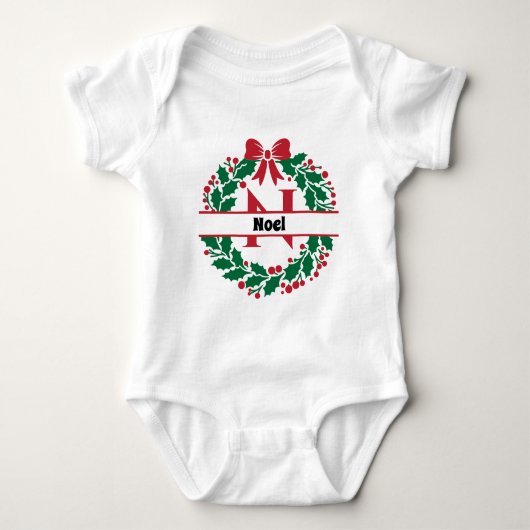Weihnachtskranz Familie Matching Name Brief N Baby Strampler (Vorderseite)