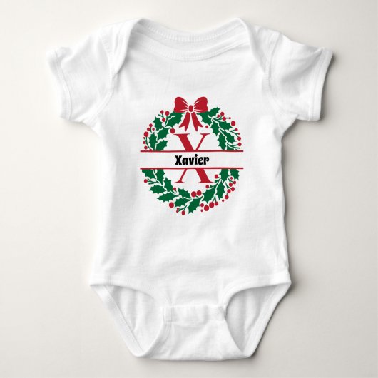 Weihnachtskranz Familie Matching Name Letter X Baby Strampler (Vorderseite)