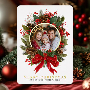 Weihnachtskranz Familienfoto Folien-Feiertagskarte Folien Feiertagskarte