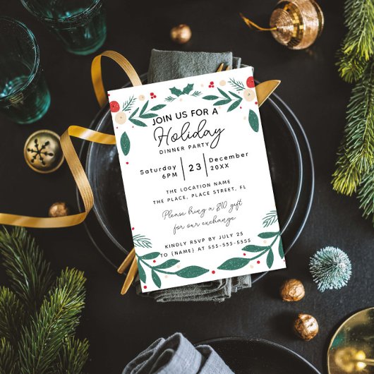 Weihnachtskranz-Feiertags-Dinnerparty-Laub Grüner Einladung