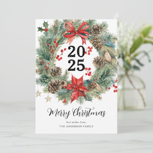 Weihnachtskranz Feiertagskarte (Stehend Vorderseite)