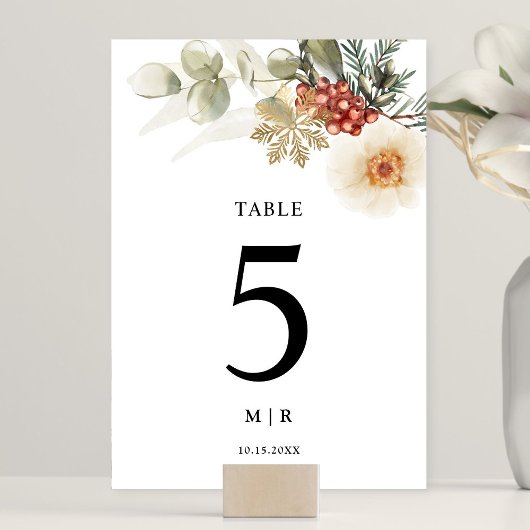 Weihnachtskranz Florale Winterhochzeit Tischnummer