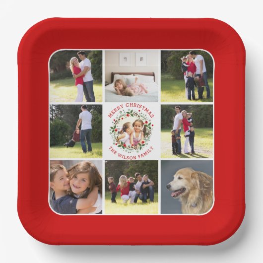 Weihnachtskranz, Foto-Collage mit neun Fotos Pappteller (Vorderseite)