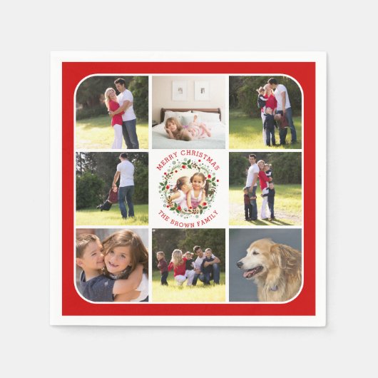 Weihnachtskranz, Foto-Collage mit neun Fotos Serviette (Vorderseite)