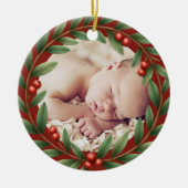 Weihnachtskranz-Foto Keramik Ornament (Vorne)