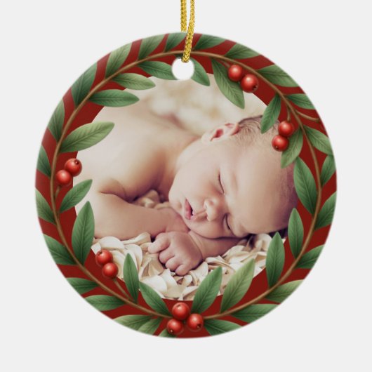 Weihnachtskranz-Foto Keramik Ornament (Vorne)