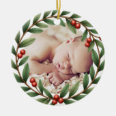 Weihnachtskranz-Foto Keramik Ornament (Vorne)