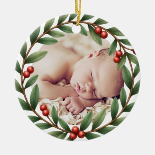 Weihnachtskranz-Foto Keramik Ornament (Vorne)