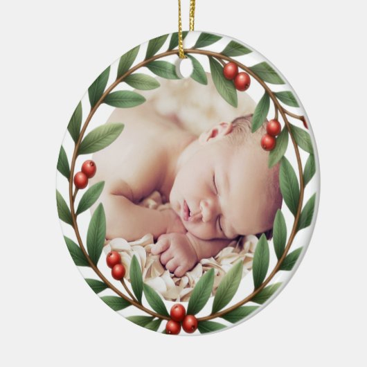 Weihnachtskranz-Foto Keramik Ornament (Links)