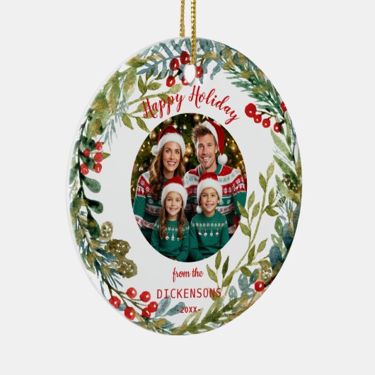 Weihnachtskranz-Foto Keramik Ornament (Rechts)