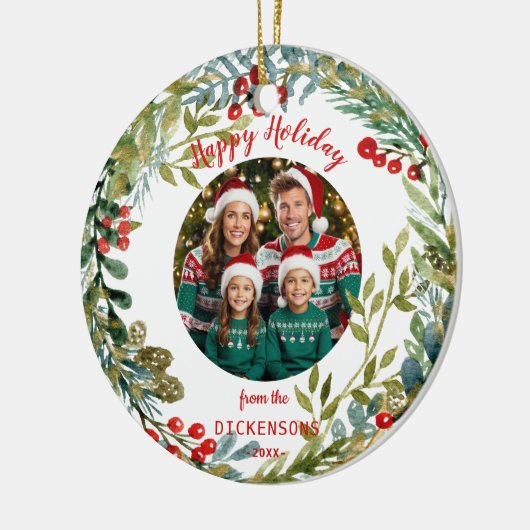 Weihnachtskranz-Foto Keramik Ornament (Links)