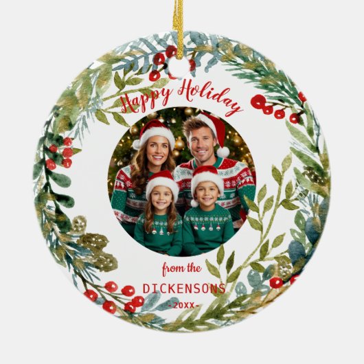 Weihnachtskranz-Foto Keramik Ornament (Hinten)