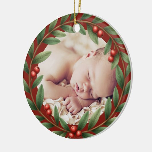 Weihnachtskranz-Foto Keramik Ornament (Links)