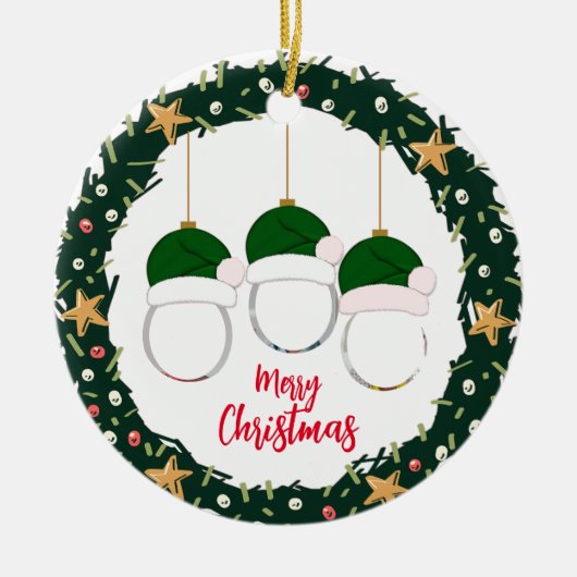 Weihnachtskranz-Foto Keramik Ornament (Vorne)