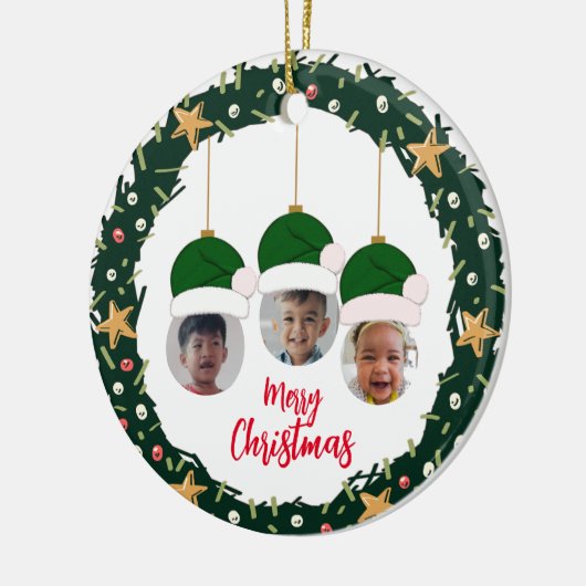 Weihnachtskranz-Foto Keramik Ornament (Links)